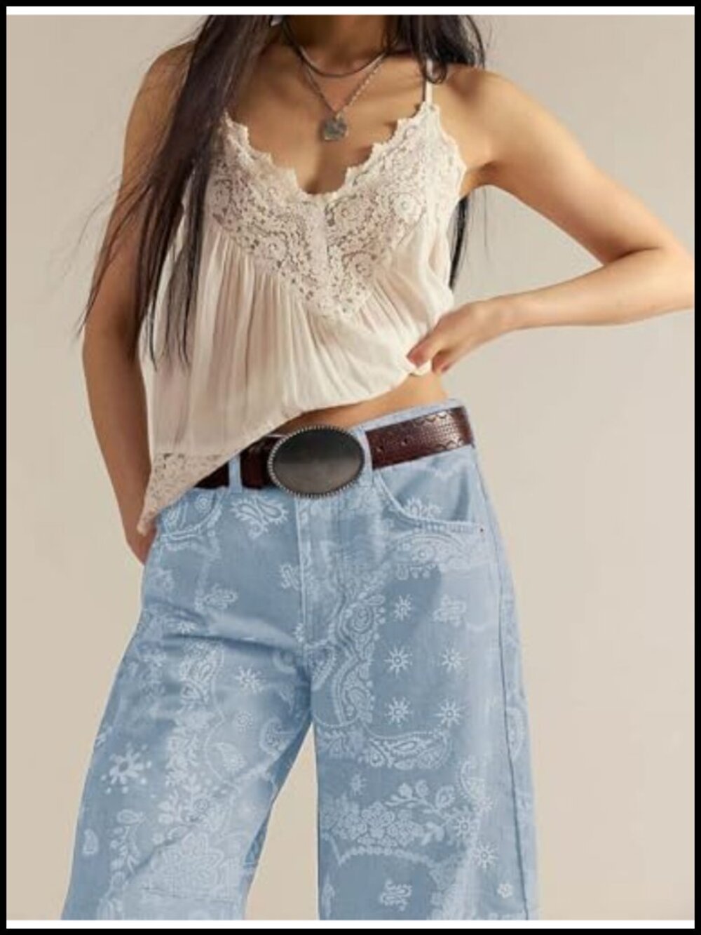 Wide Leg Barrel Jeans Floral Print Denim Ankle Pants Y2k Patchwork - Picture 2 of 5